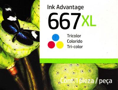 Tinta Hp 3ym80al (667xl) Tricolor Para Dj Ink Adva...